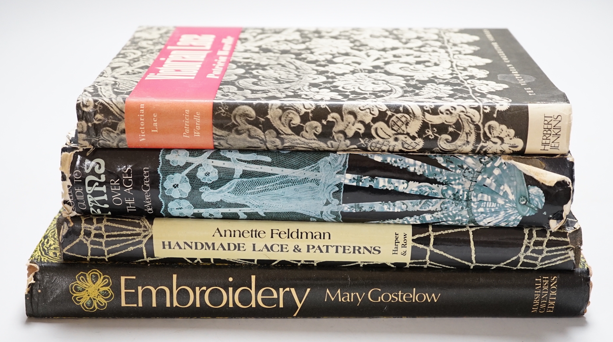 Four reference books: Victorian Lace, Handmade lace and patterns, Fans over the ages and Embroidery